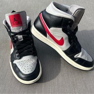 Nike Air Jordan’s 1 Mid Black Gym Red College Grey Sneakers BQ6472-060 Womens 7